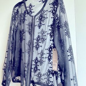 Black lace, summer, cover-up, extra-large, full length, sleeves front zipper